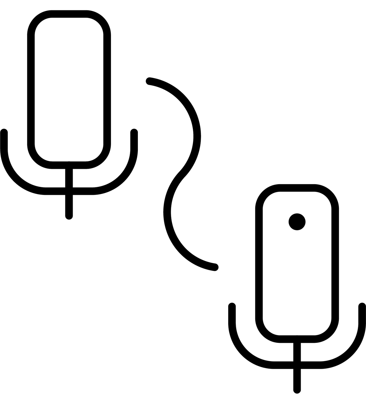 Black line icons of two microphones connected by a wavy line on a white background, representing audio input or voice call functionality.